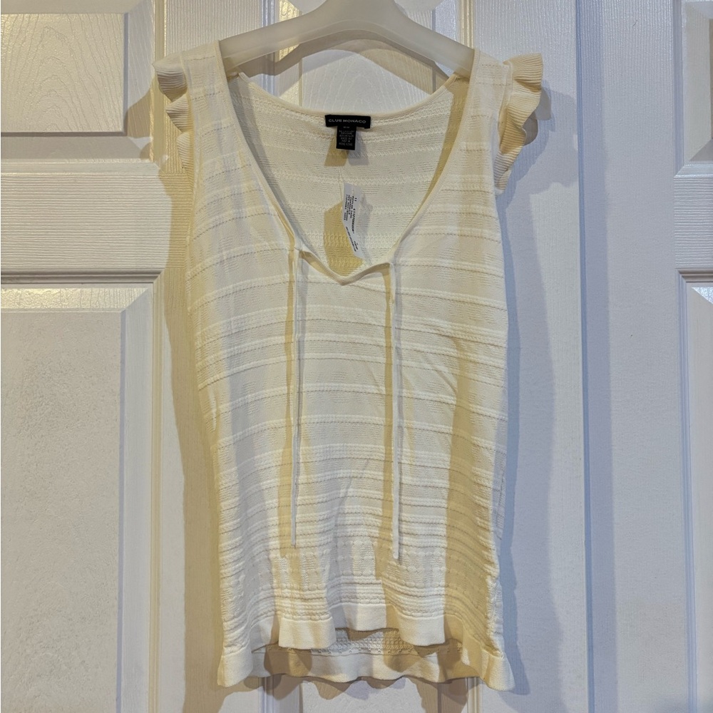 Club Monaco Cream Rippled Tank With V-Neckline